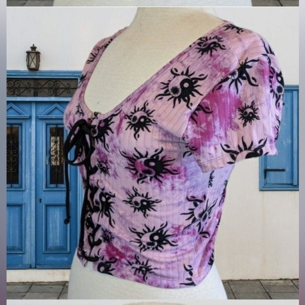 Rue21 Tie-dye pink and purple yin-yang crop top